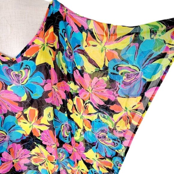 BCBGMaxAzria Cover Up Top Women Size S Oversize Batwing V Neck Floral Colorful - Picture 4 of 9